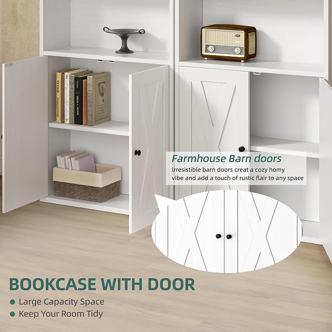 Modern Bookshelf with Doors, Industrial Bookshelves with 6-Tier Shelf, 71 - Image 5