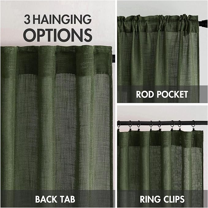 MIULEE Olive Green Linen Curtains 84 Inch Length - Image 3