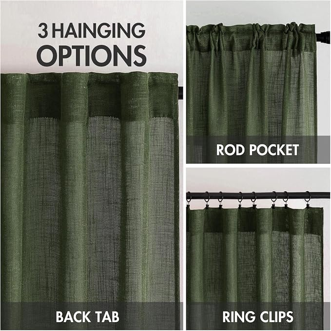 MIULEE Olive Green Linen Curtains 100 Inch Length 2 Panels - Image 3