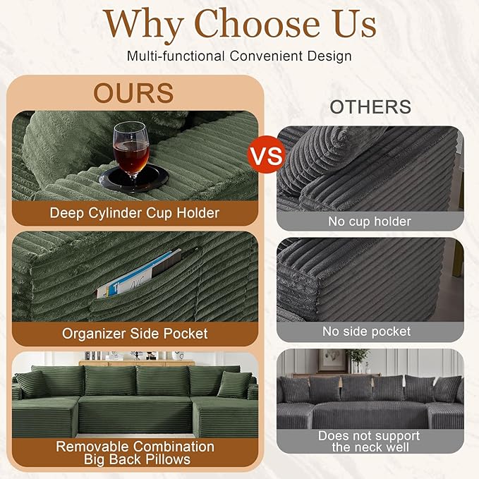 125" Modular Sectional Sleeper Sofa, Boneless Cloud Couch - Image 4