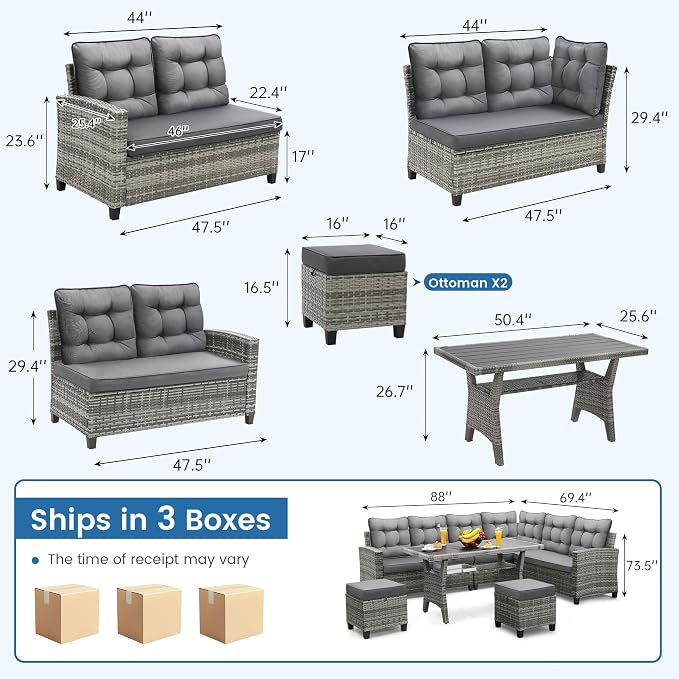 KROFEM 6-Piece Patio Furniture Set, Outdoor Sectional Sofa - Image 4