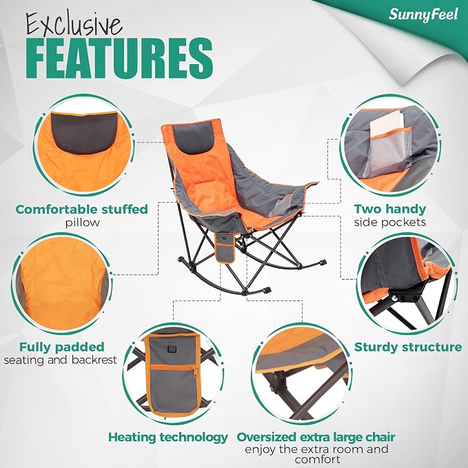 SUNNYFEEL Oversized Heated Rocking Camping Chair 2 Pack, Fully Padded Patio - Image 5