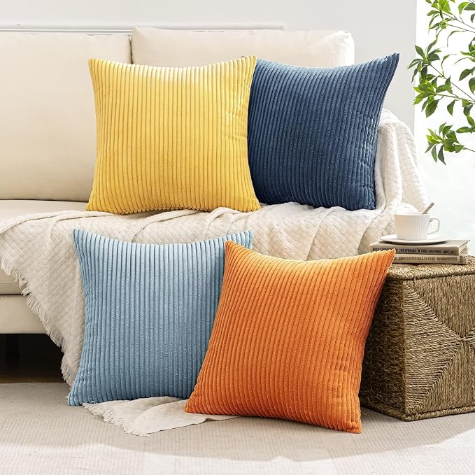 MIULEE Pack of 4 Blue-Orange Corduroy Decorative Throw Pillow Covers 20x20 Inch - Image 5
