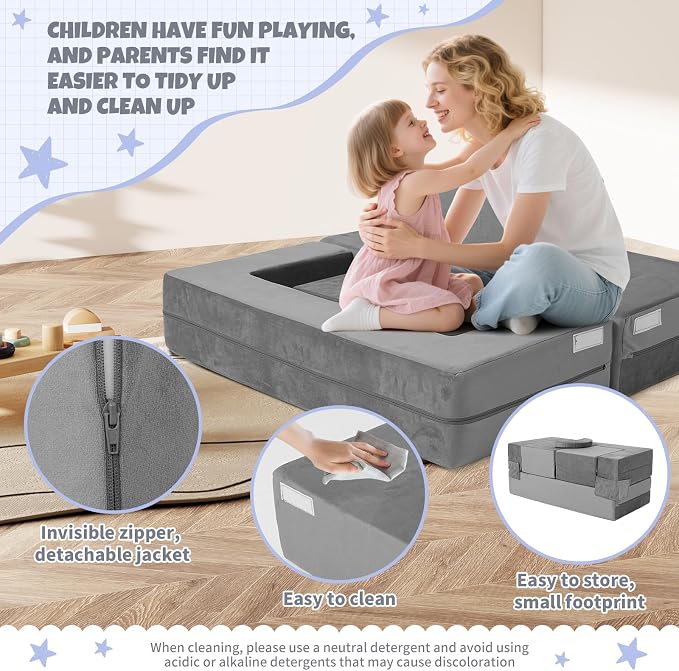 5 Pcs Modular Kids Play Couch, Toddler Couches That Fold Out, Plush Foam Chair - Image 7