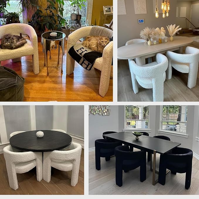 Black Dining Chairs Set of 6, Upholstered Sherpa Barrel Chairs - Image 7
