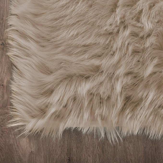 Latepis Shag Area Rug 6.7x10 Light Brown Beige Washable Faux Fur Fuzzy Rugs - Image 5