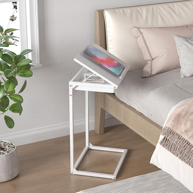 sthmec C Shaped End Table with Charging Station, 45° Tiltable Adjustable Flip - Image 7