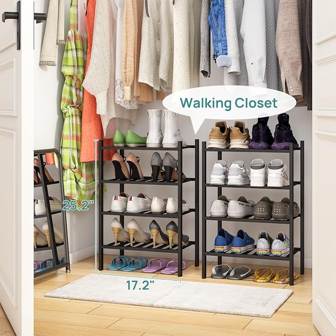 viewcare Black Small Shoe Rack for Entryway, 4-Tier Bamboo Shoe Organizer for - Image 5