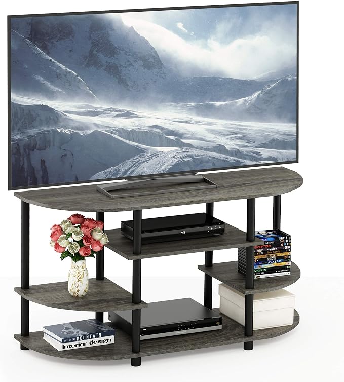 Furinno JAYA Simple Design Corner TV Stand, French Oak Grey/Black, 42.04 x by Furinno-FitsYourSpaceFitsYourBudget