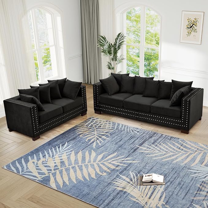 2 Piece Velvet Couch and Loveseat Sets, Mid Century Modern Couch - Image 7