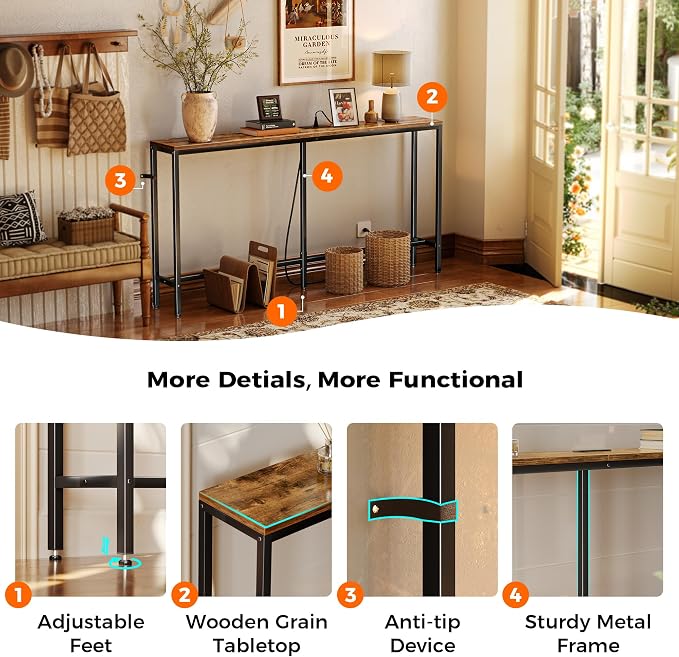 SUPERJARE Console Table with Outlet, 63 Inch Sofa Table with Charging Station - Image 8