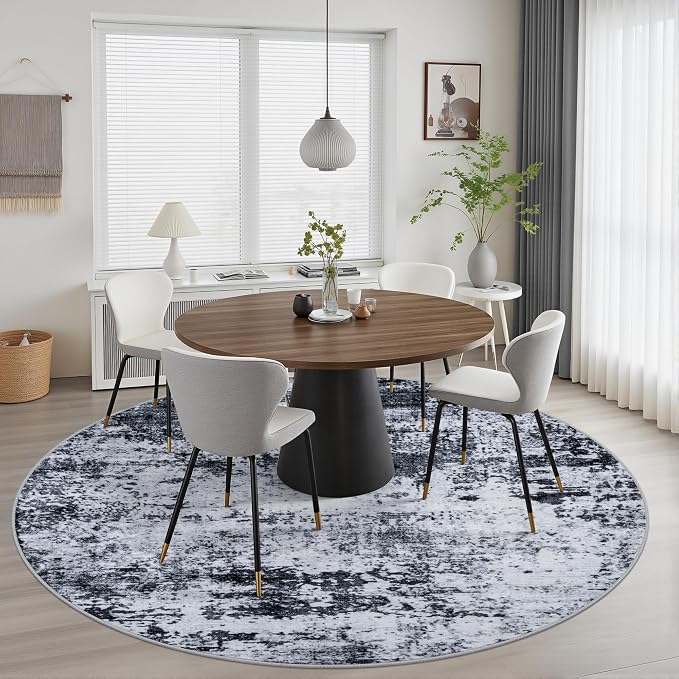 Round Area Rug for Living Room: 8 ft Washable Modern Abstract Soft Thin Rug - Image 3