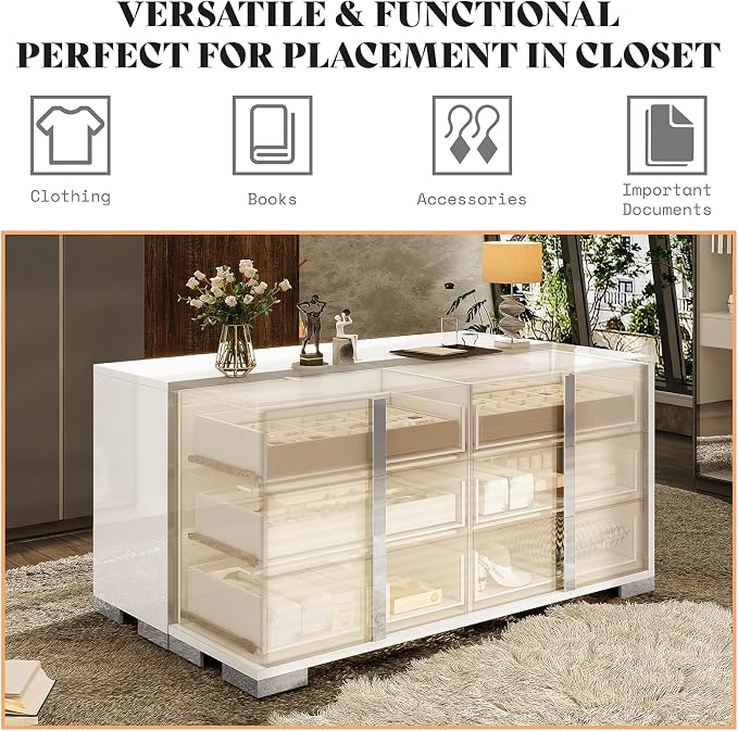 AMERLIFE 54" W High Gloss 6 Drawers Dressers - Image 4