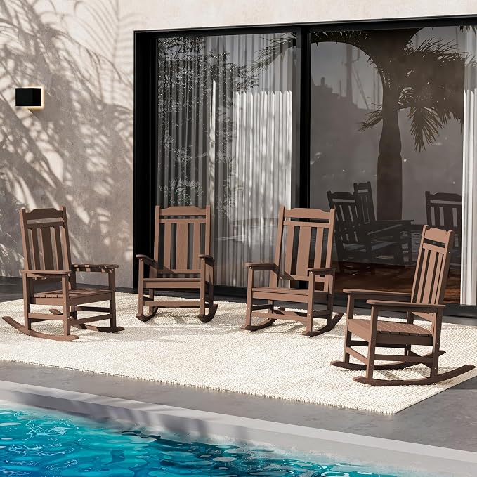 SERWALL Oversized Rocking Chair Set of 4 Outdoor, HDPE Outdoor Rocking Chair by SERWALL