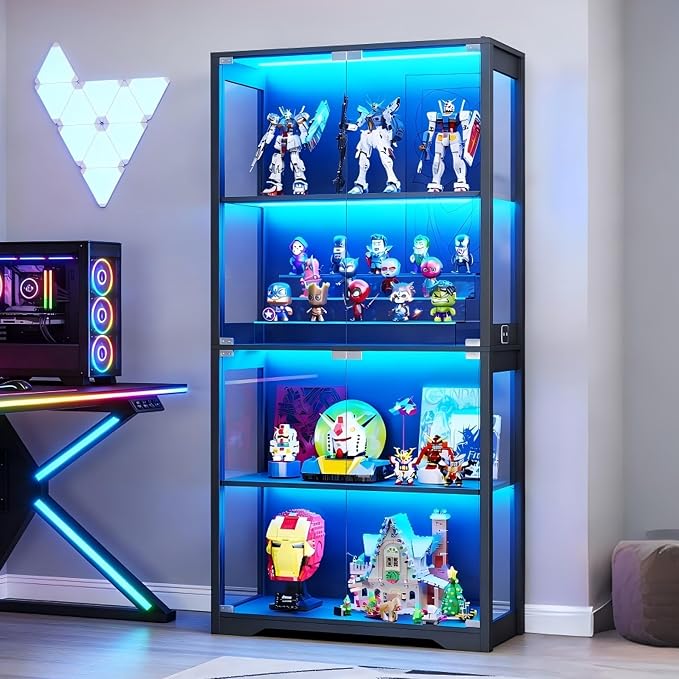 Display Cabinet with Glass Doors, Curio Cabinet with 3 LED Lights and Human - Image 7