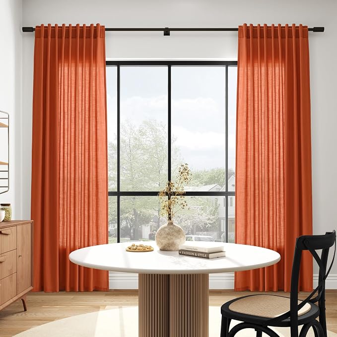 Bright Orange Linen Curtains 90 Inch Long 2 Panels Set - Image 6