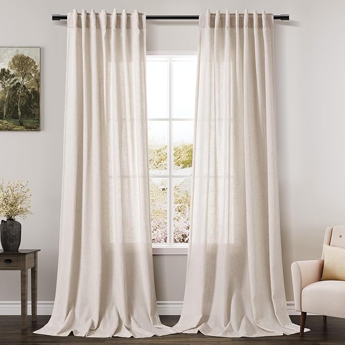 Tan Beige Linen Curtains 94 inch Length by Nanspring