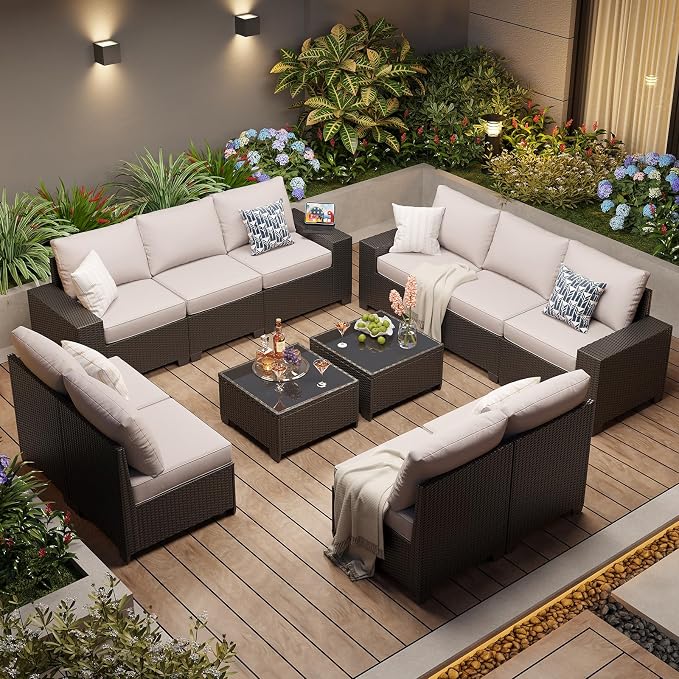 Aoxun Patio Furniture Set, Widen Armrests Wicker Outdoor Sectional - Image 7