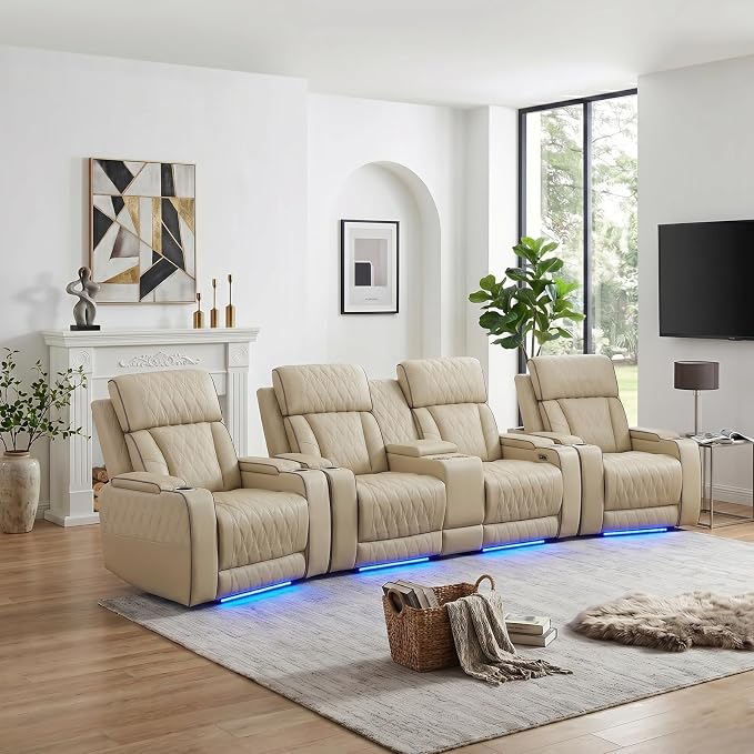 Power Recliner Sofa Set with LED Lights, Includes 2 Manual Recliner 1 Seat and by Unknown