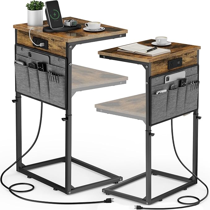 Vagusicc C-Shaped End Table Set of 2, Adjustable Height Side Table by Vagusicc