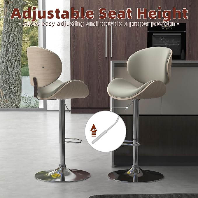 civama Bar Stools Set of 2 for Kitchen Counter, Adjustable Bar Height Chairs - Image 3