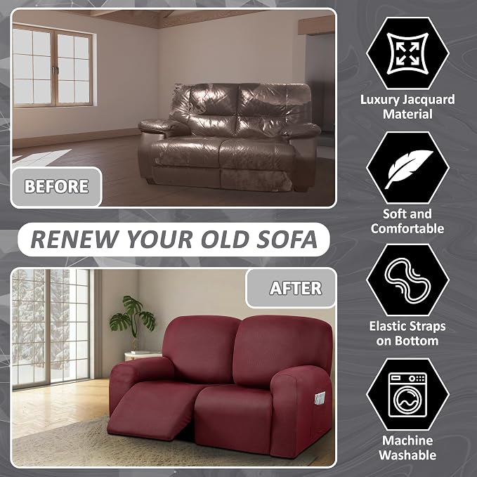 ULTICOR Reclining Loveseat Slipcover, 6-Piece Yarn Dyed Loveseat Reclining Sofa - Image 4