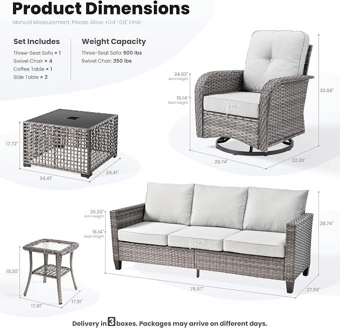 ovios 8 Pieces Patio Furniture Set, Outdoor Wicker Sofa Couch - Image 8
