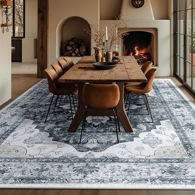 RELEANY Area Rugs 10'x12' Washable Non-Slip, Floral Vintage Distress Print - Image 3