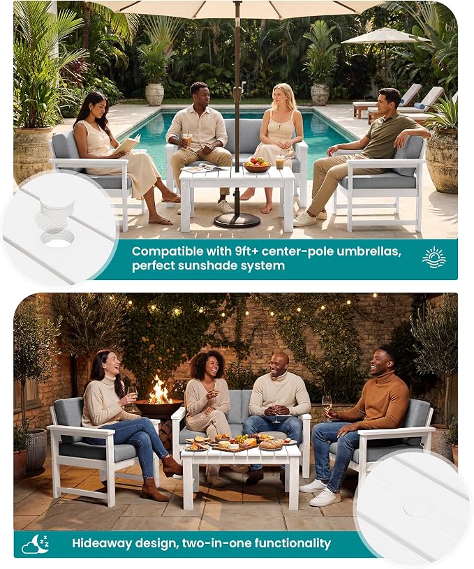 SERWALL 2 Pieces Single Cushioned Lounge Chair, HDPE Outdoor Adirondack Sofa - Image 3