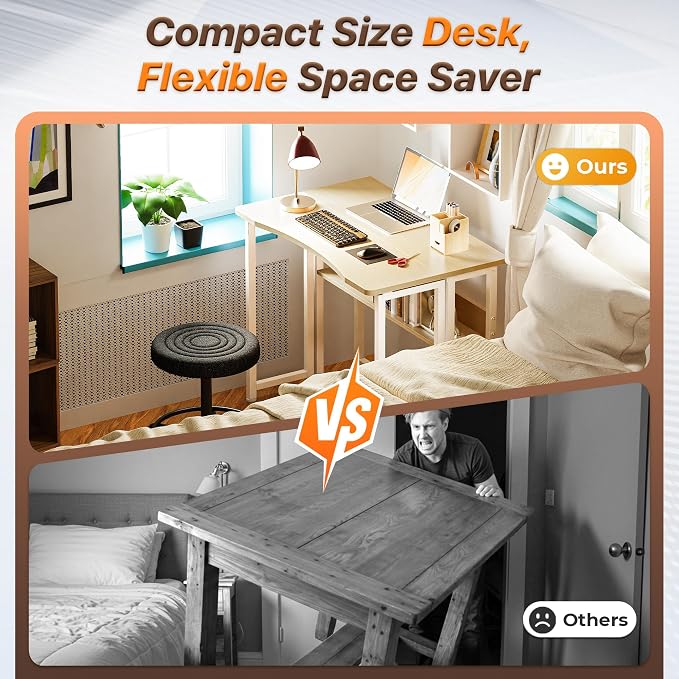 Huuger Folding Desk with Storage Shelf, 31.5 Inch Foldable Computer Table - Image 3