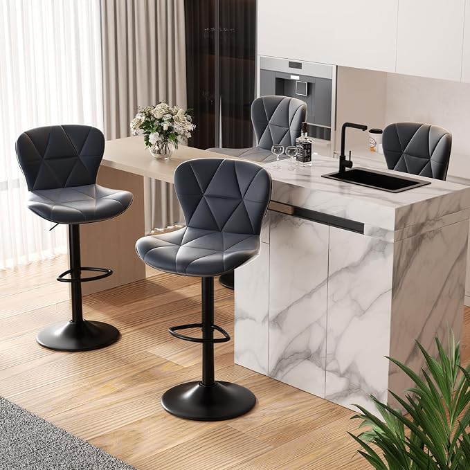Nalupatio Modern Bar Stools Set of 4, Adjustable Faux Leather Upholstered by Nalupatio