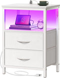 Huuger Night Stand with Charger Station and LED Lights, 2 Drawer Nightstand by Huuger