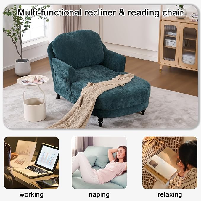 Chaise Lounge Chair Indoor, 59.8" Oversized Couch Reading Chairs, Chenille - Image 7