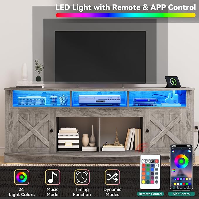 YITAHOME TV Stand for 75/80 Inch TV, Light Rustic Grey Entertainment Center 70 - Image 6