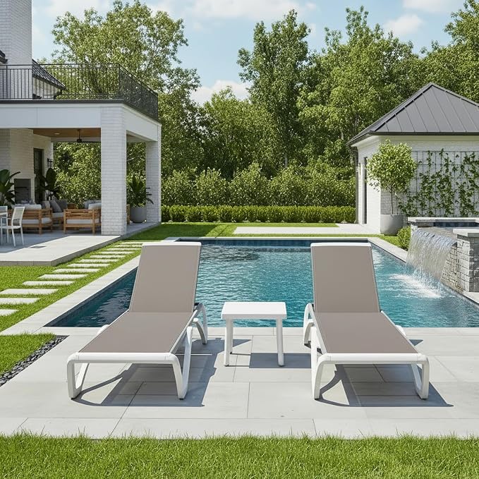 PURPLE LEAF Patio Chaise Lounge Chair Set of 3 Outside Aluminum Plastic by PURPLELEAF