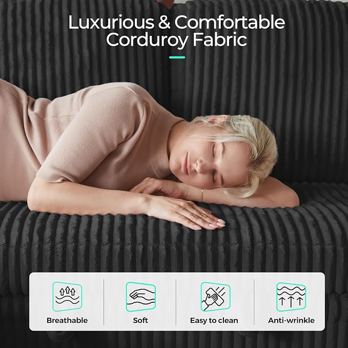 LINSY HOME Loveseat Sofa with Pull Out Couch Chaise: 2-in-1 Convertible 2 - Image 7