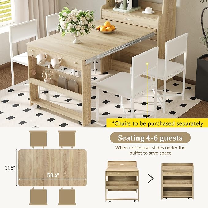 Spaco 2-in-1 Folding Dining Table and Buffet Cabinet Set, Compact Pull-Out - Image 7