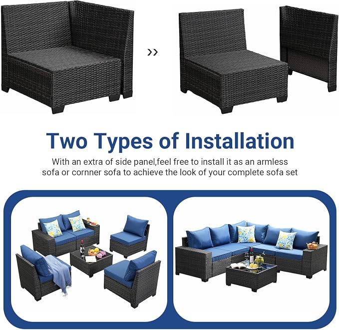 Jing's Villa 6-Piece Patio Furniture Set, All-Weather Outdoor Wicker Sectional - Image 8