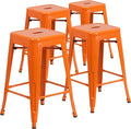 Flash Furniture Lily 4 Pack Commercial Grade 24" High Backless Orange Metal by FlashFurniture