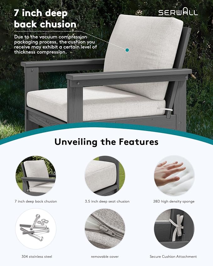 SERWALL HDPE Patio Furniture Set, 7-piece Outdoor Sectional Sofa Set, All - Image 4