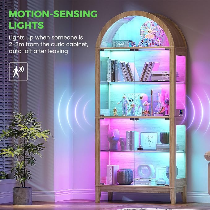 HNEBC Arched Display Case with RGB Lights, LED Curio Cabinet with Shelf - Image 3