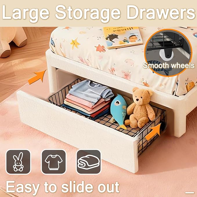 Twin Multifunctional Upholstered Bed，Children’s Bed - Image 9