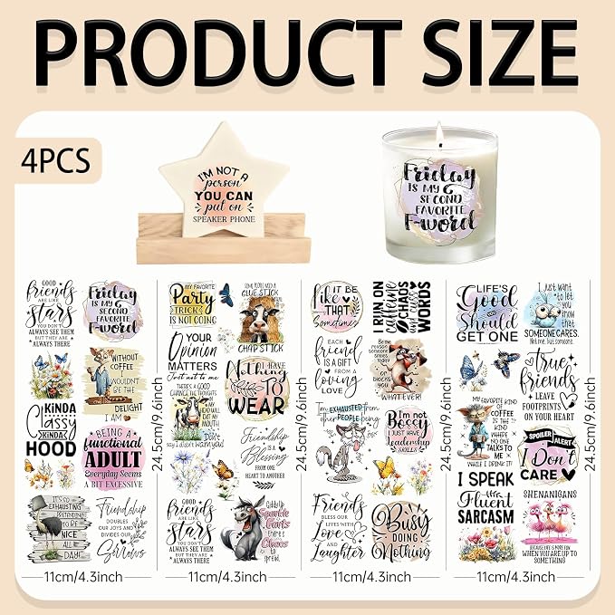 4 Sheets Rub on Transfers for Crafts, Animal Satirical Quotes Furniture - Image 2