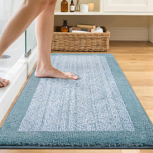 48x24 Long Bathroom Rugs Washable Non Slip, Dusty Blue Bath Mat - Image 2