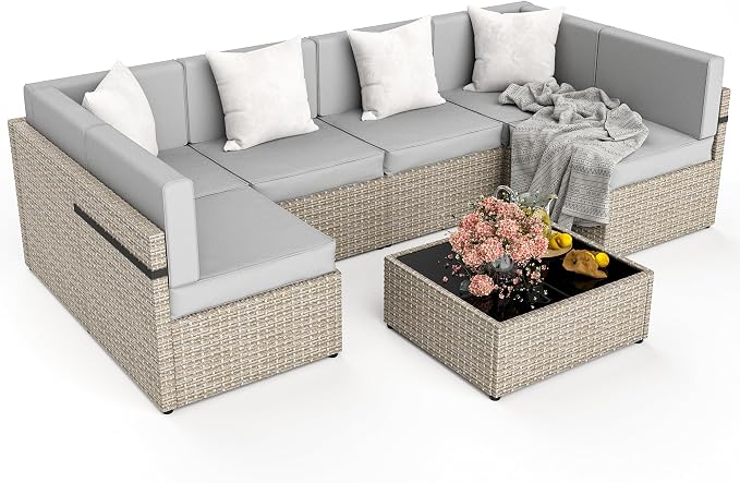 Pamapic 7 Piece Outdoor Sectional Furniture Set, All-Weather Wicker Patio - Image 2