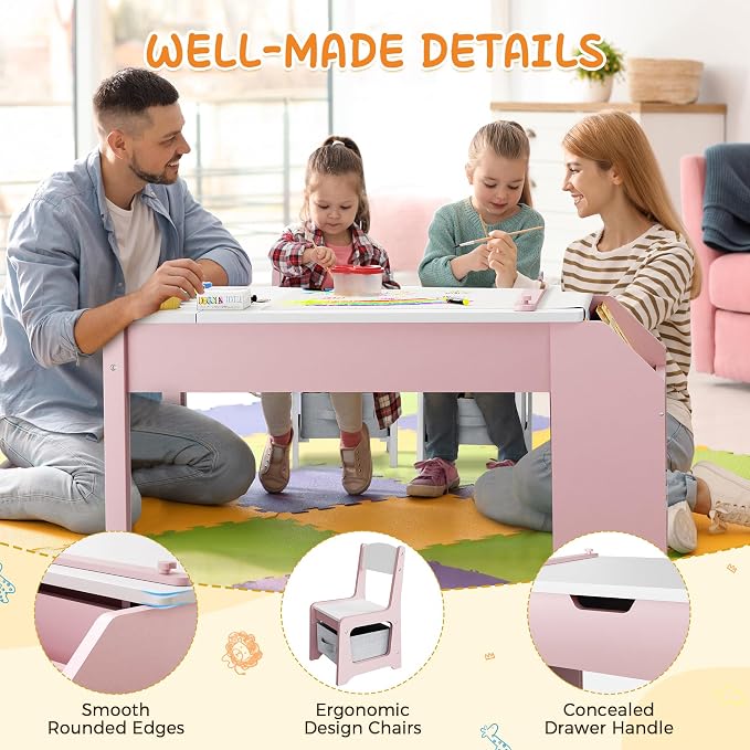 5-in-1 Kids Art Table and Chairs, Wood Toddler Table and Chair Set - Image 8