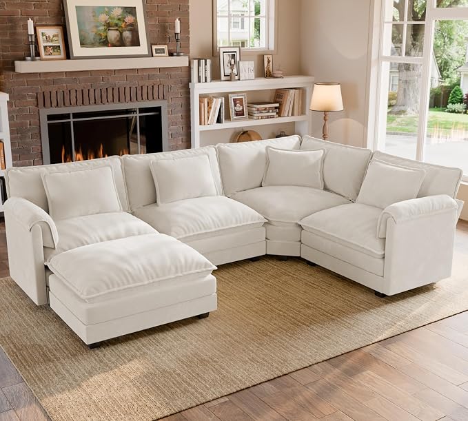 ELUCHANG 114" Oversized V-Shaped Cloud Couch Modular Sectional Sofa by ELUCHANG