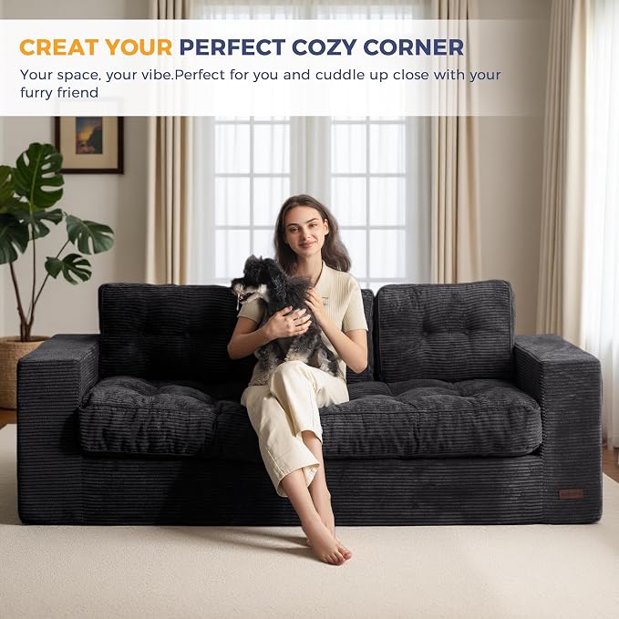 MAXYOYO Oversized Loveseat Sofa Couch, Upholstered Bean Bag Chair Cloud 3-Seat - Image 4
