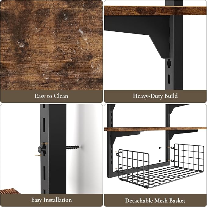 3 Tier Floating Shelf with Storage Baskets, Wall Mounted Bathroom Shelves Over - Image 3