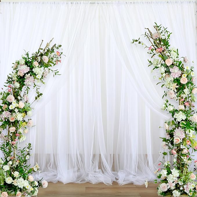 White Tulle Backdrop Curtain for Parties Wedding 10ft x 8ft Sheer Backdrop - Image 2